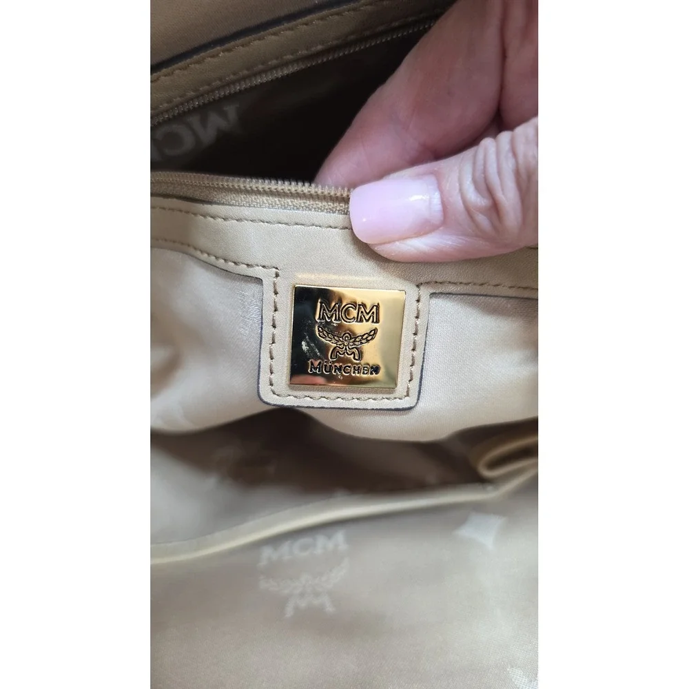 MCM Anya Top Zip Medium Shopper Women Medium Beige Good COA‎ Visetos Tote Bag